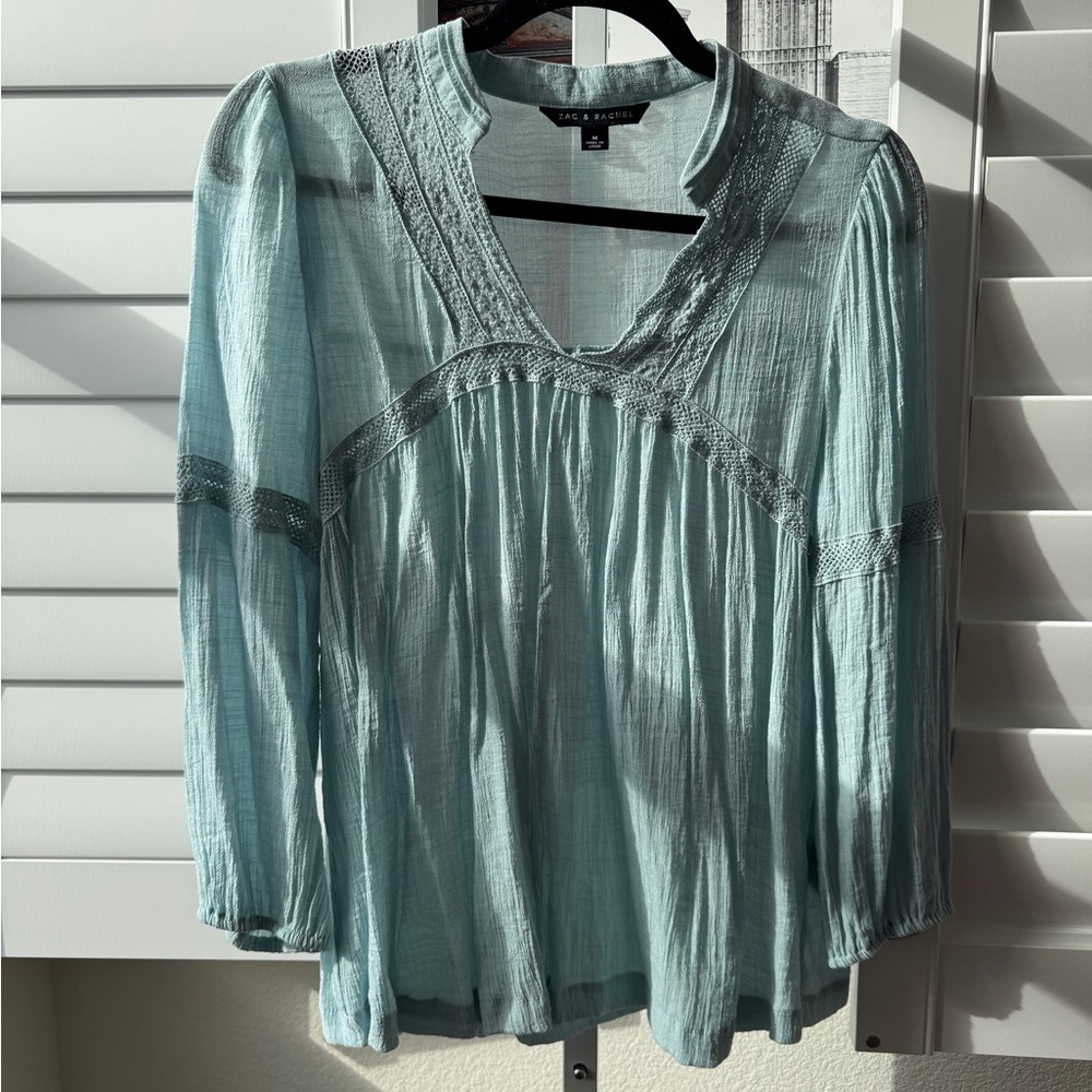 Zac & Rachel Teal Blouse with Lace Accents